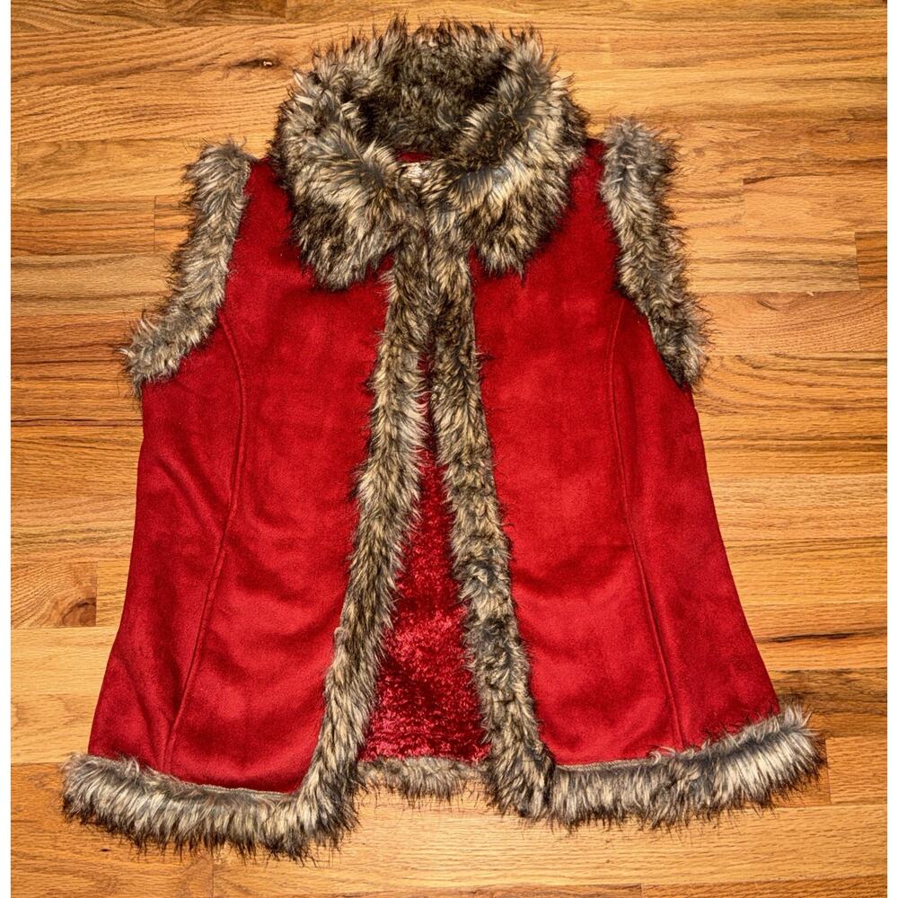 Tasha Polizzi Red Suede Faux Fur Vest w/ Pockets Size Medium